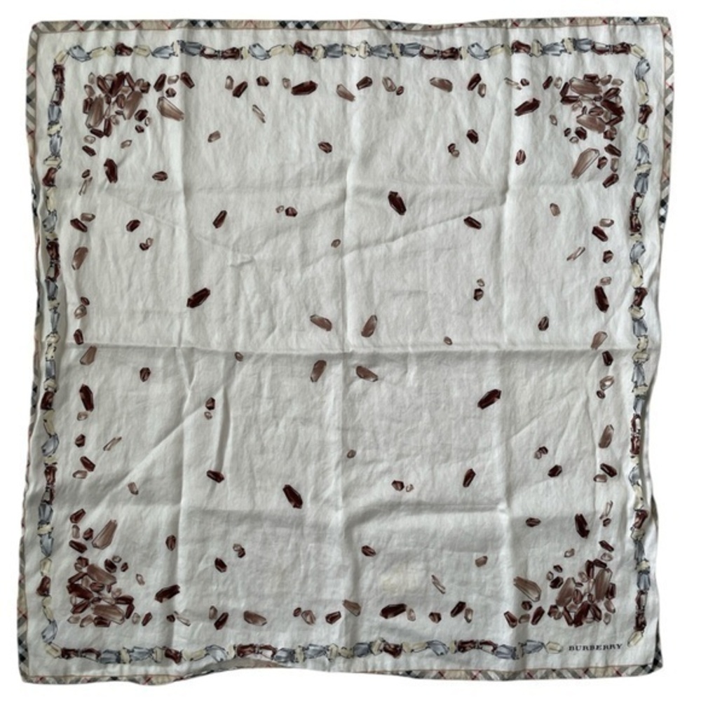 Authentic Burberry Vintage Ivory and Crystal Shaped Patterned Handkerchief